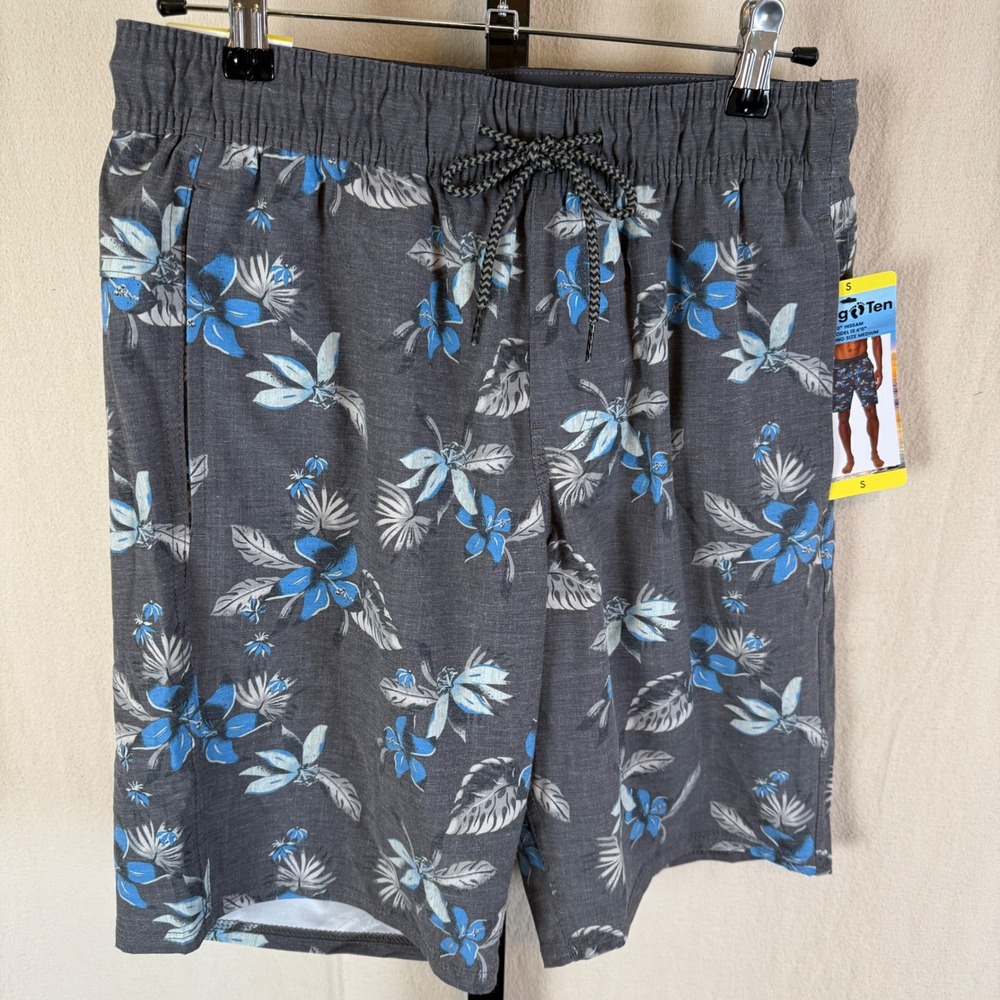 Hang Ten Mens Grey Floral Hybrid Board Shorts Swim Trunks Size‎ S 10in Inseam